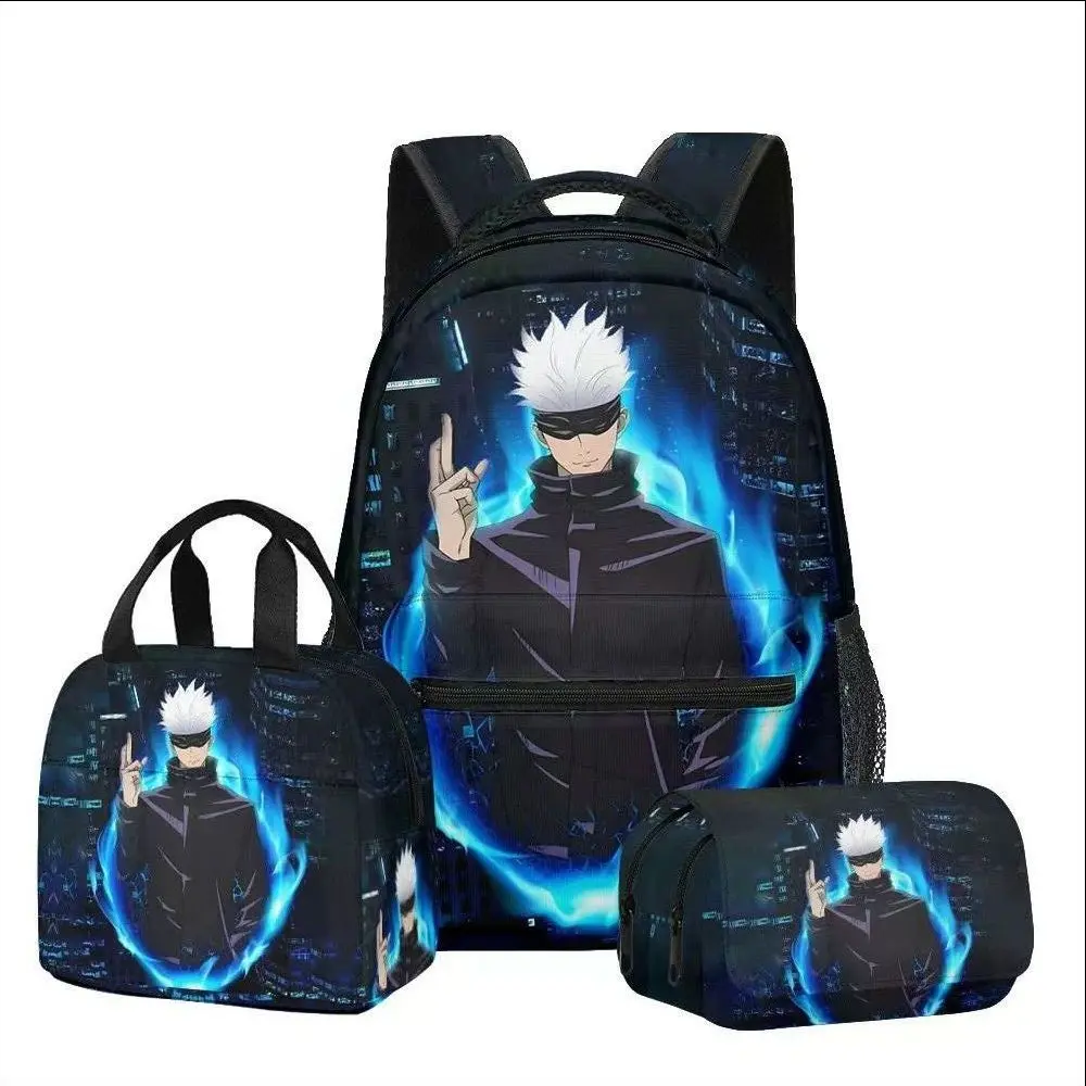 Jujutsu Kaisen Satoru Gojo 3-Piece Set: High-Capacity Student Pencil Case, Backpack, and Portable, Breathable Anime Cartoon Handbag Gag Toys & Practical Jokes