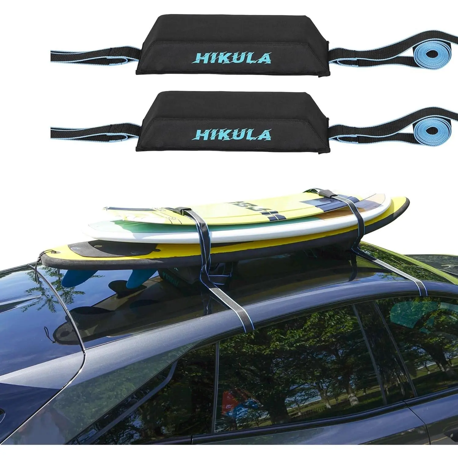 Surfboard Roof Racks - Premium Surfboard Car Rack Padded Systems for Surf Board Paddle Board & SUP, No Scratch Buckles and Extra-Wide 1.5 in Straps, Easy Setup Any Car, Carries up to 3 Boards