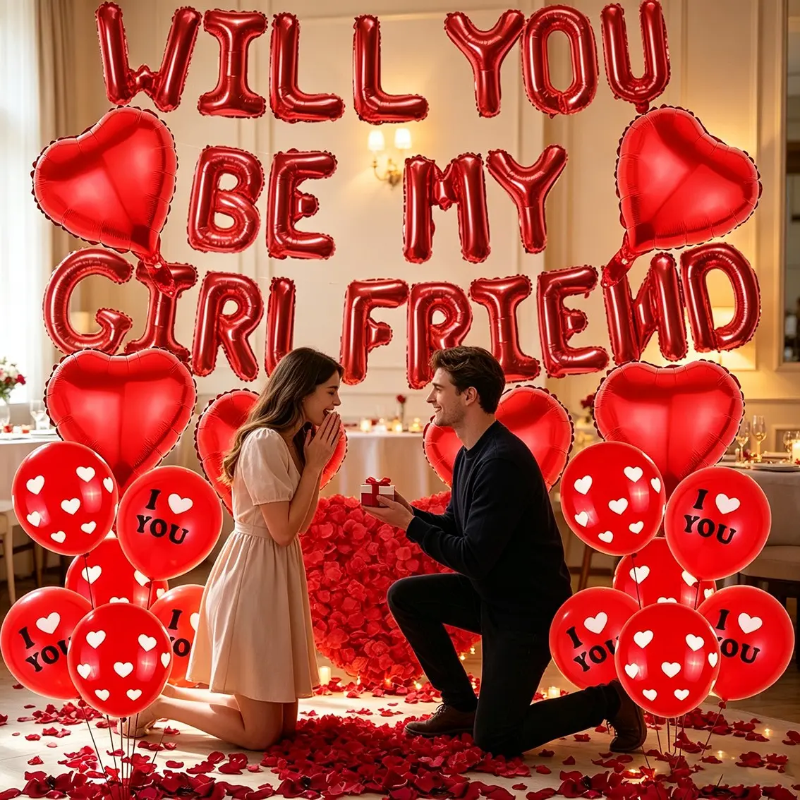 Rose Petal Balloon Set, Will You Be My Girlfriend Proposal Kit, Valentine's Day Surprise, Room Decoration Supplies