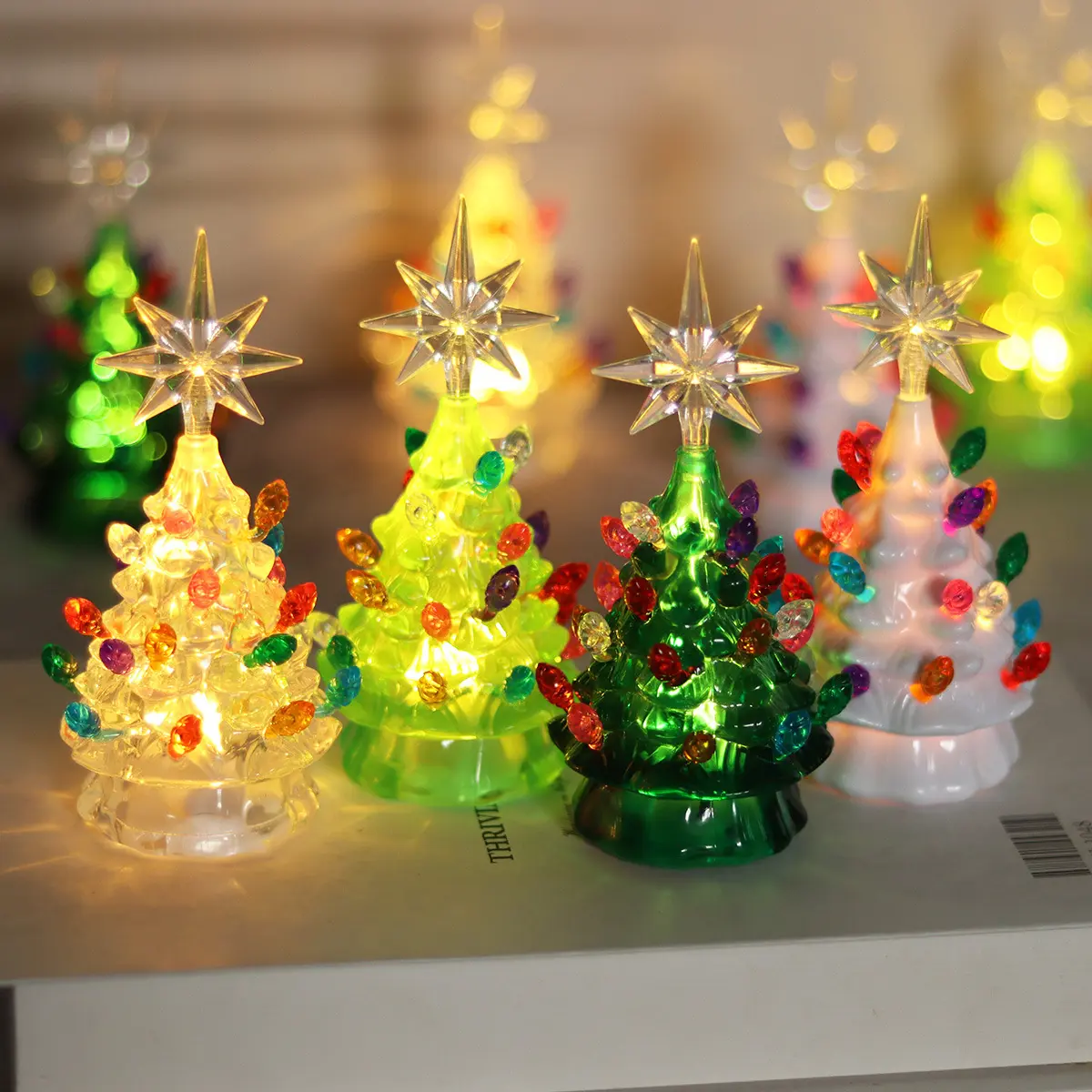 Crystal Christmas Tree Night Light Desktop Ornament, Luminous Decoration, Holiday Gift, Crystal Star Top Creative Decoration