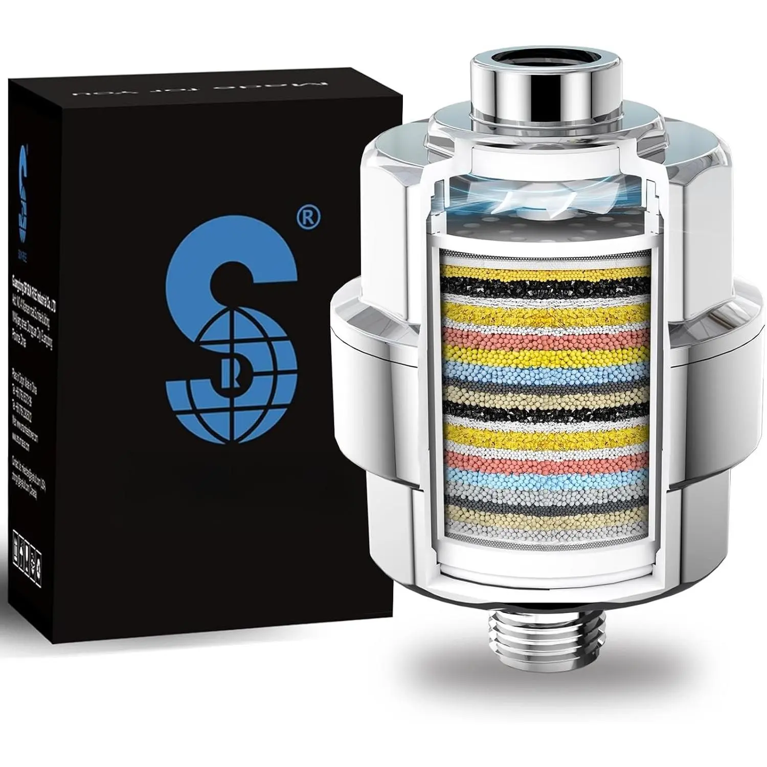 20-Stage Shower Filter-Shower  Filter for Hard Water, with 1 Replaceable Cartridges, High Output Shower Water Filter for Removing Chlorine and fluoride, Polished Chrome