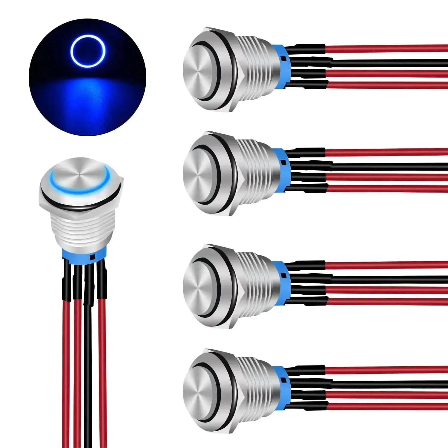 Nilight 16mm 12V Waterproof Metal Latching ON-OFF Push Button Power Switch - Metal Switch with ON-OFF Control for Automotive, Motorcycle Battery Accessories, Coffee Machine, Outdoors (with LED Light)