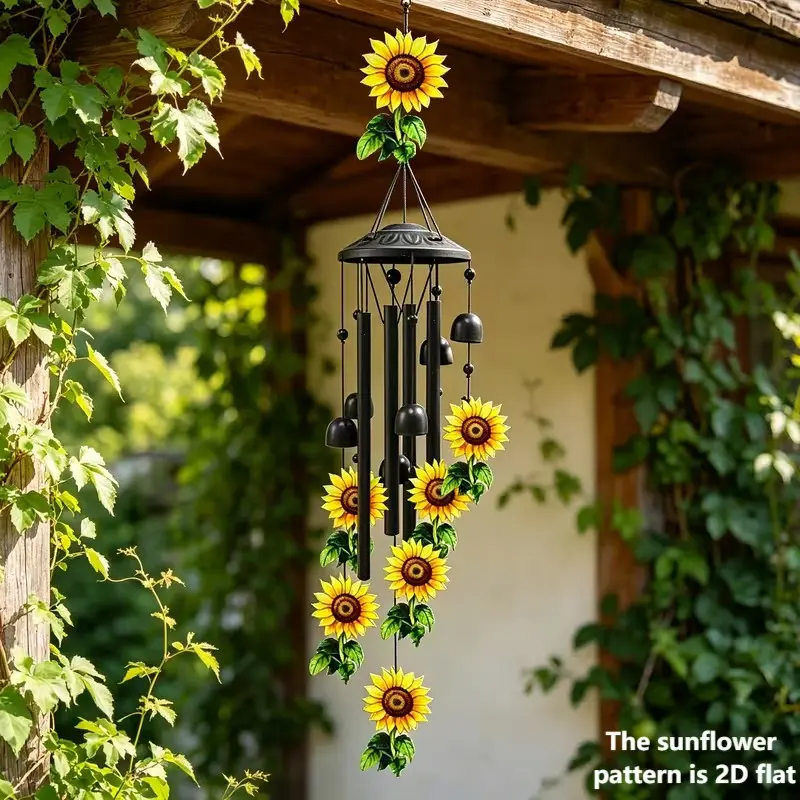 35 Inch Sunflower Wind Chime with Bells - Black Metal Wind Chime, Soothing Sound Garden Decor, Garden Accessories, Durable Wind Chime for Men & Women, Ideal Birthday Gift for Mom & Mother-in-Law, Yard Decor with Bell Tubes