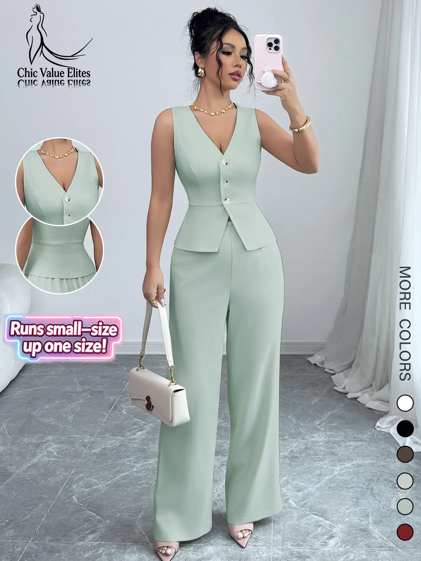 2026 Spring Summer European Style Plain Sleeveless Fitted Vest Two-Piece Set, Casual Elegant Suit for All Seasons, Daily Wear