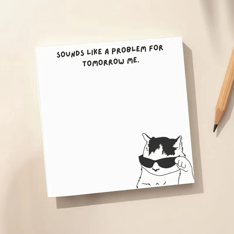 Funny "Problems I'll Solve Tomorrow" cat sticky notes, satirical office humor notepads, procrastination-themed stationery, 50 sheets of attractive desktop decorations, creative gifts for colleagues