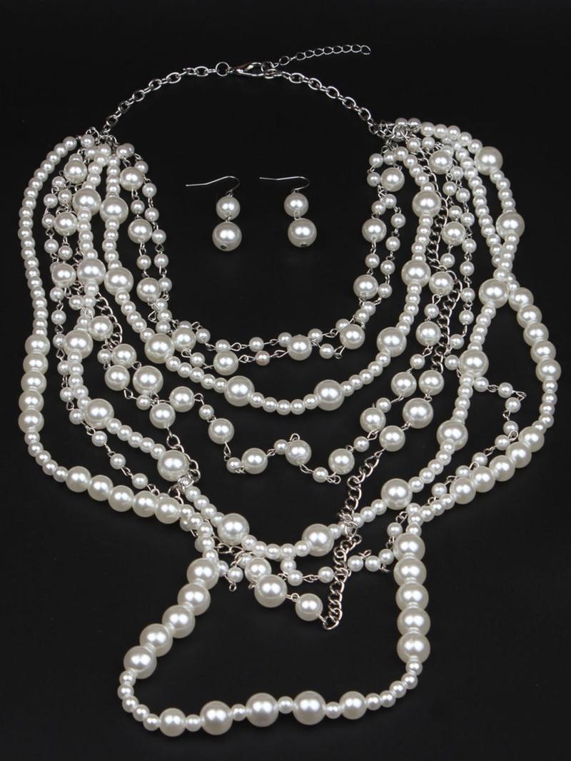 Exaggerated Multi-layer Faux Pearl Decorated Necklace & Dangle Earrings, Elegant Jewelry Set for Party, Daily Decor, Trendy All-match & Exquisite Jewelry for Birthday Gift