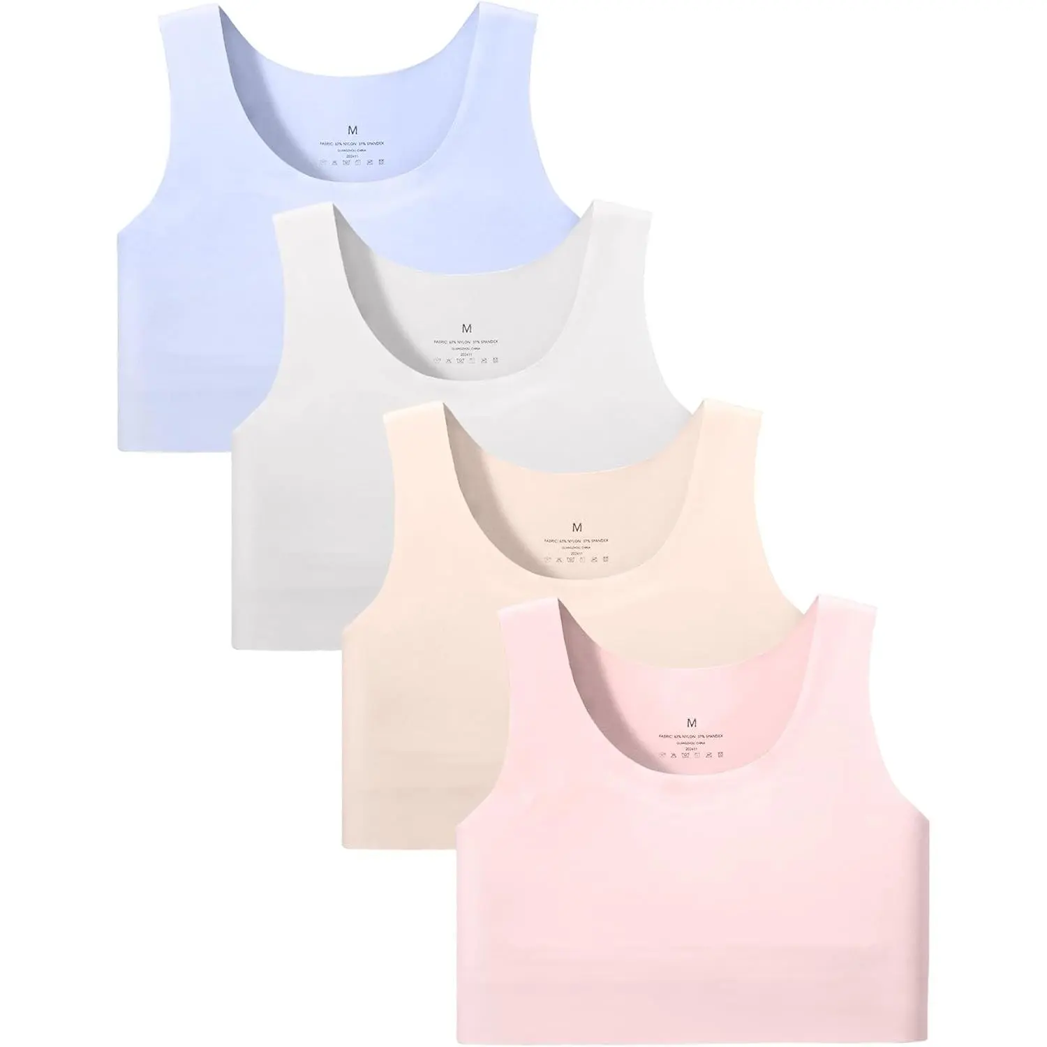 Seamless Training Bra for Girls Ages 7-12| First Sports Bra Longline Crop Top No Pads Double Lined Support Soft Wireless Bralette