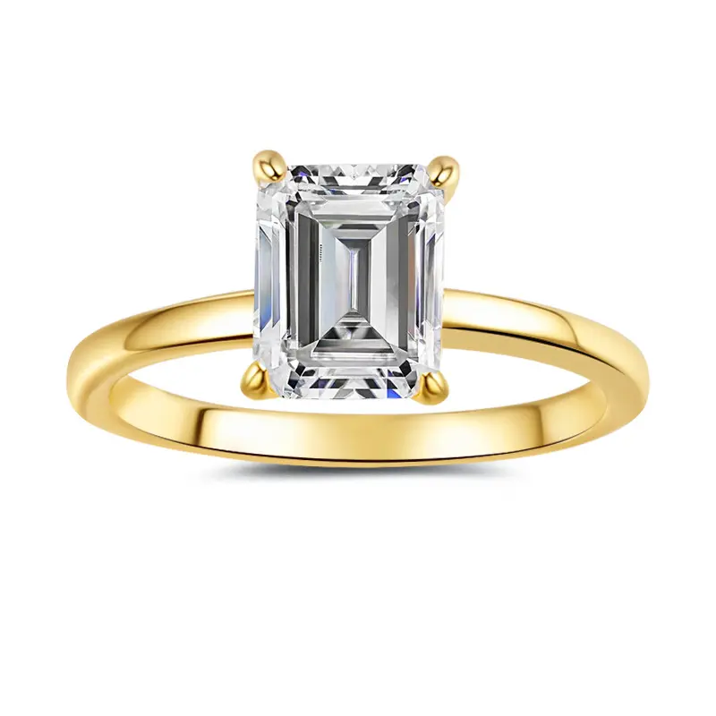 Moissanite Ring 18K Gold Plated Emerald Cut 925 Silver Women's Ring Simple Light Luxury Fashionable Jewelry Gift for Her