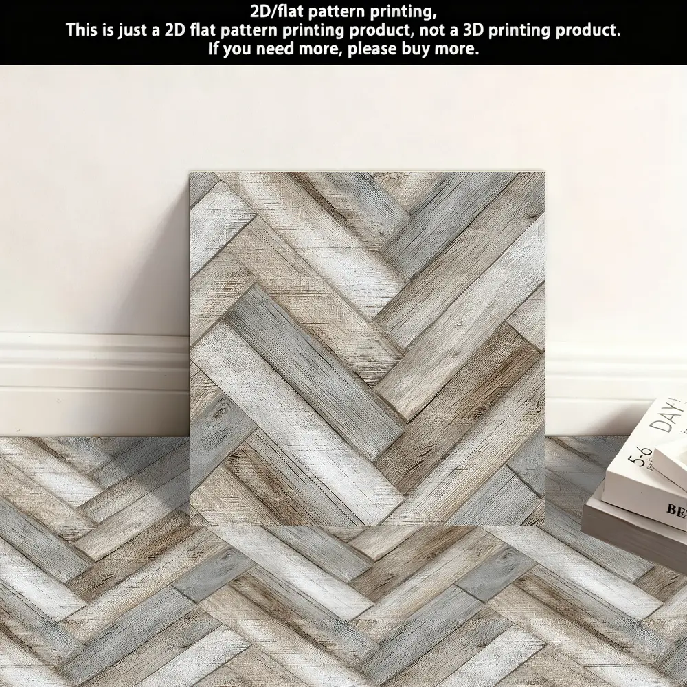 10-Pack, 2D Flat Faux Leather Self-Adhesive Wood Grain Floor Stickers 11.81x11.81 Inches, Vintage Herringbone Floor Stickers, Waterproof, Wear-Resistant, Non-Slip, Suitable for Kitchen, Bathroom, Living Room, Dining Room, Bedroom, Balcony Floor Decoration