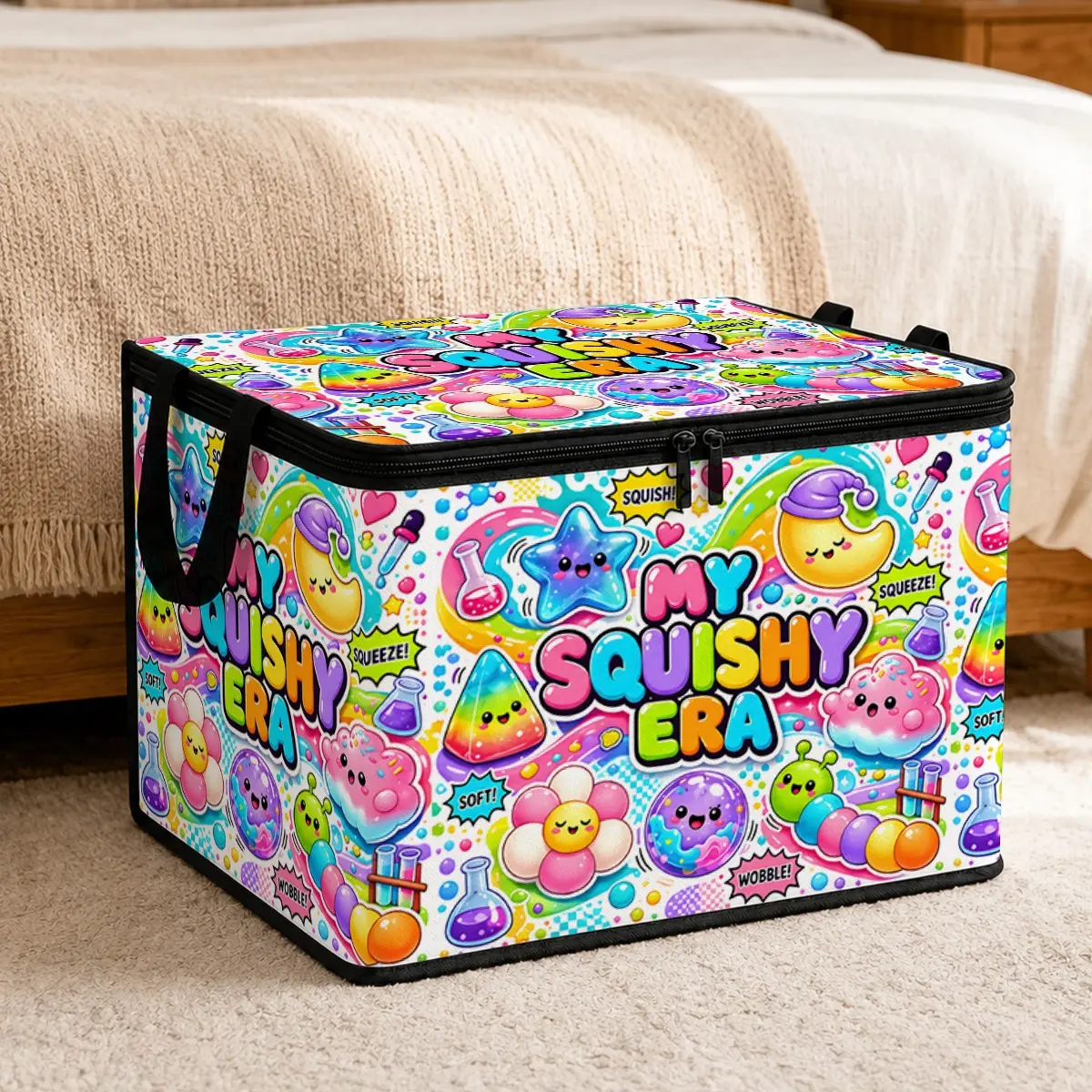 Large Capacity Zipper Storage Bin, Soft Fabric Foldable Box with Flip Lid and Handle, Multipurpose Organizer for Home and Car