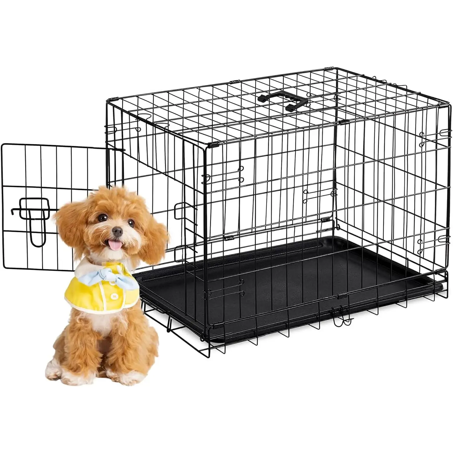30 Inch Portable Puppy Dog Crate with Single Door, Metal Wire Pet Kennel, Secure Lock, Leak-Proof Pan Tray, Foldable Design for Indoor Training and Outdoor Travel