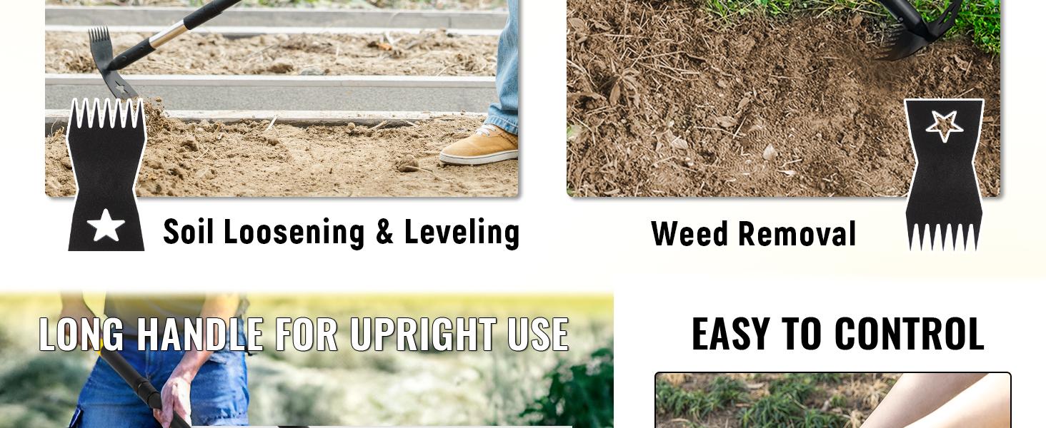 2-in-1 Manual Weeds Remover,Weed Puller Tool with Long Handle 68", Heavy Duty Weed Rake and Garden Hoe Combo, Stand Up Weeder Uprooting Weeding Pull Tool for Garden Yard Lawn Patio