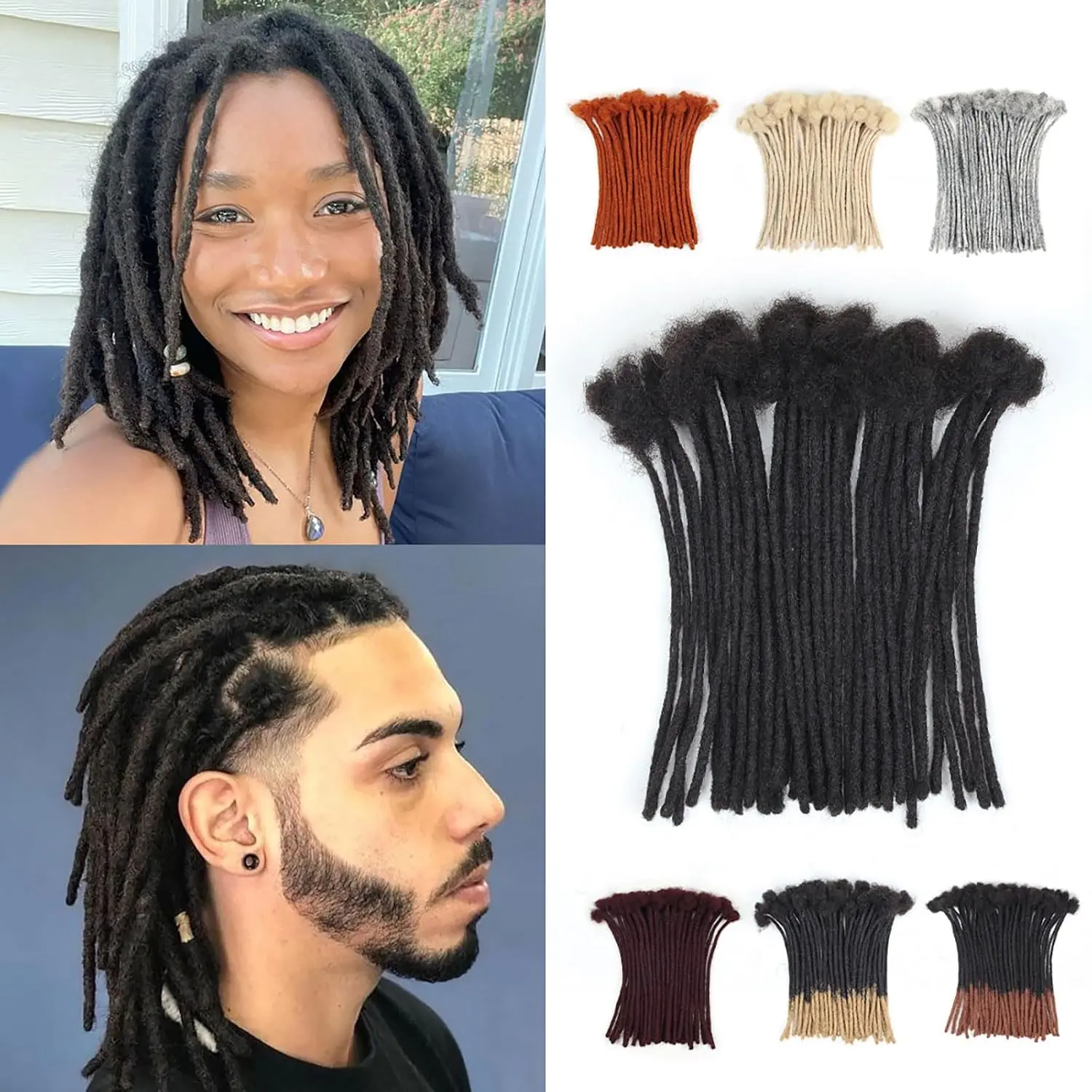Loc Extensions Human Hair 8 In 0.6cm 40 Strands Dreadlock(black) |  Human Hair Dreadlock Extensions for Men/Women,Can be Dyed,Soft Dreads Extensions