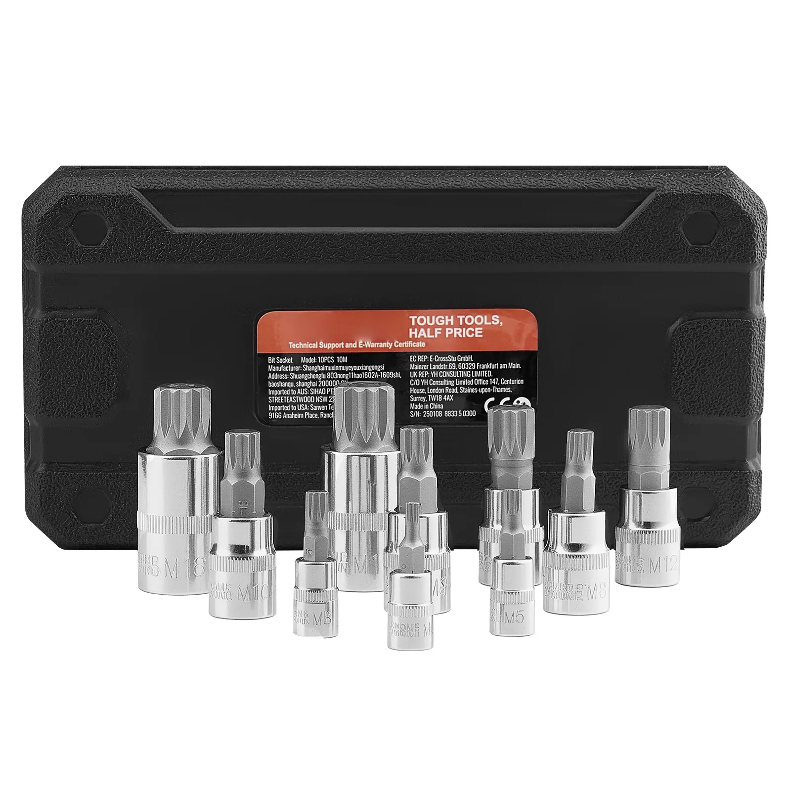 Xzn Triple Square Spline Bit Socket Set, Clearly Markings, 10-Piece Set, Drop-Resistant Case, Easy Insertion