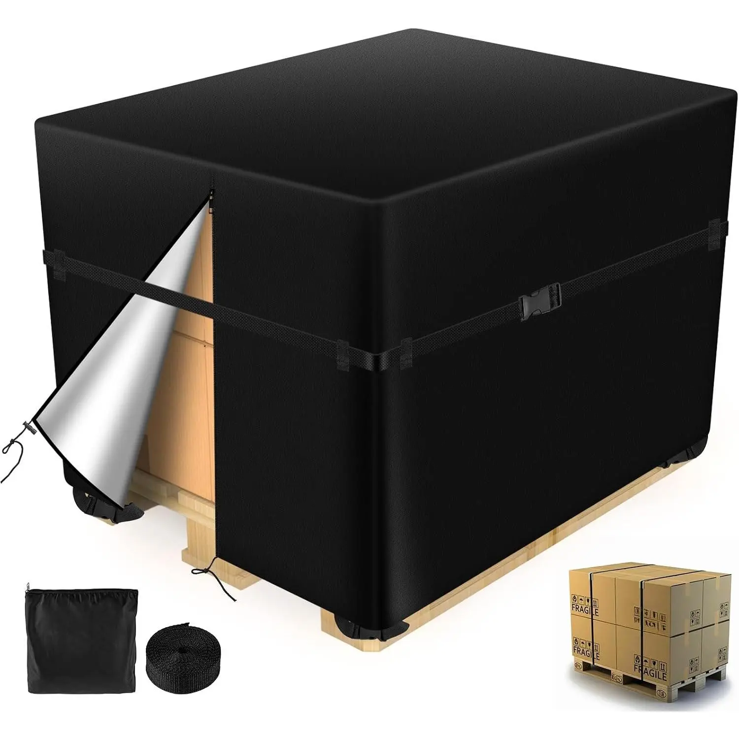 900D Oxford Fabric Industrial Weighted Pallet Covers - 48x60x48in Heavy Duty Outdoor Covers with Triple Protection (Zipper, Reinforced Rope, 4 Buckles) for Storage & Shipping Supplies, Weighted Cover