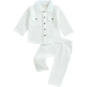 Toddler Boy Linen Outfit Baby Boy Fall Winter Clothes Set Button-Down Shirt Tops Cotton Linen Pants 2PCS(Gift)