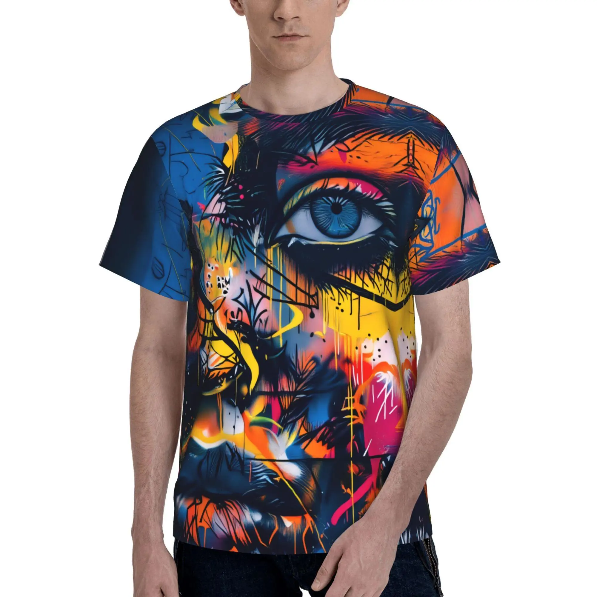 Men'S 3D Printed T-Shirt Graffiti Style Abstract Face Art Vibrant Colorful Urban Streetwear Short Sleeve Tee for Casual Party Summer Cool Fashion S-3XL