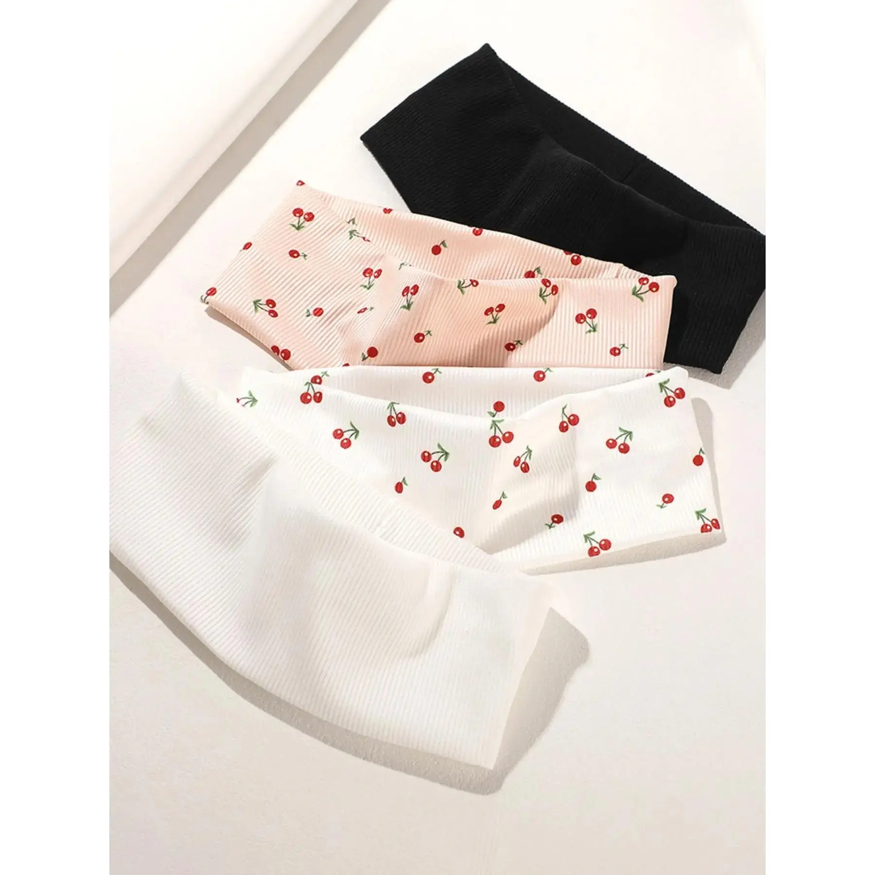 4pc Women's Cherry Print Sports Headbands, Elastic Sweat-Wicking Yoga Running Accessories, Casual Striped Hair Bands for All Seasons, Workout Headbands