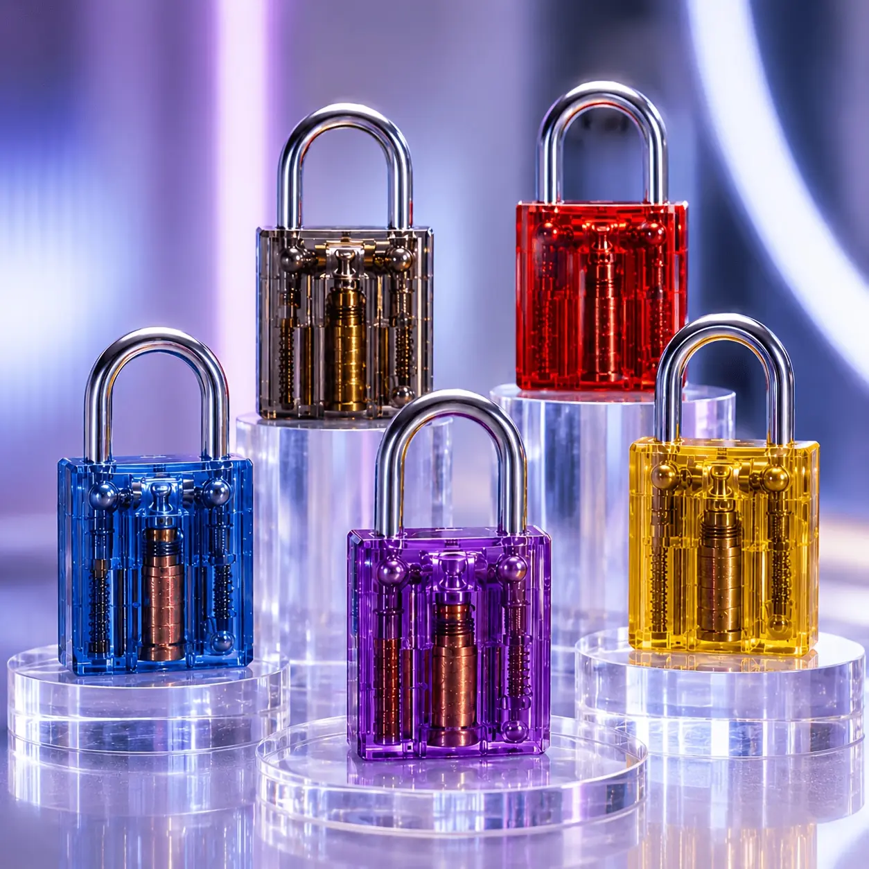 BOZZYS Transparent Mini Padlock Set (5-Piece) with 6 Keys, DIY Stickers, Customizable Design, Universal Key Access, Compact Colorful Padlocks for Gym Lockers, Cabinets, Suitcases
