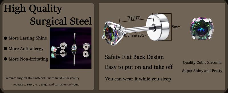 Jstyle Surgical Steel Earrings for Sensitive Ears Hypoallergenic Earrings for Women 20G Flat Back Stud Earrings Cartilage Hoop Earrings 8/10/12MM