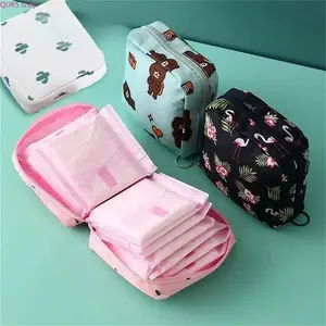 3-Piece Random Cartoon Print Soft Zipper Pouch Set, Portable Multi-Purpose Storage Bag For Sanitary Pads, Travel Daily Storage And Outdoor Sports Gear Organizer