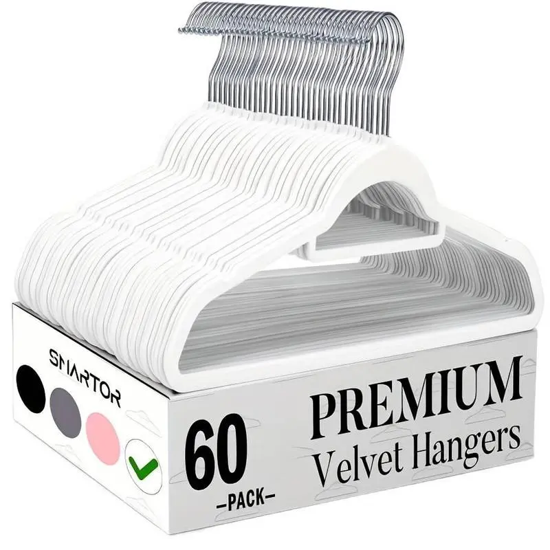 60pcs Velvet Non Slip Hangers Set with Storage Rack for Suits Shirts Dresses Space Saving Closet Organizer for Home Bedroom Wardrobe