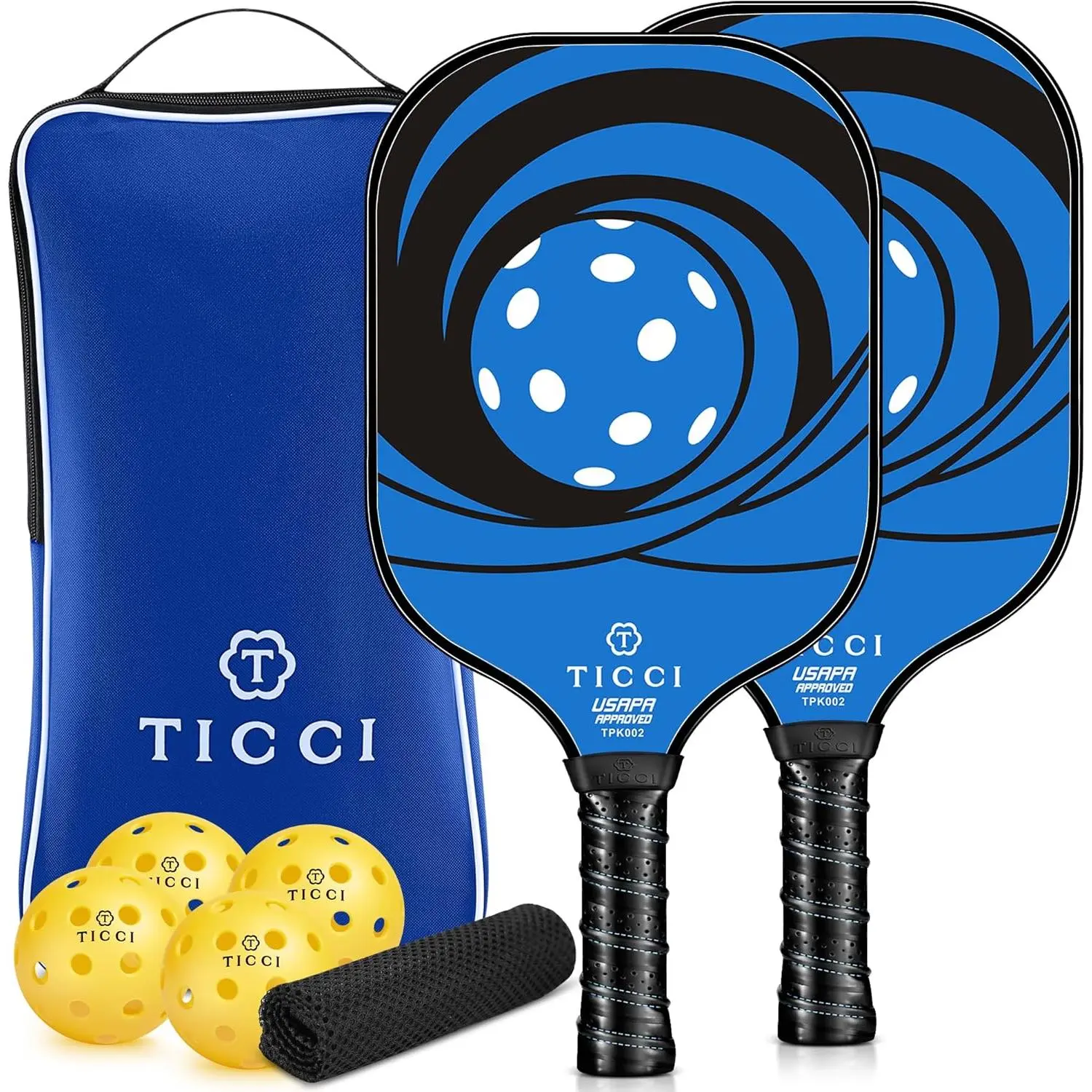 2 Pack USAPA Approved Fiberglass Pickleball Paddle Set Lightweight Comfort Rackets Complete Kit With 4 Pickleballs Storage Carry Bag For Beginner Adult Indoor Outdoor Backyard Training Competition Sport Gear