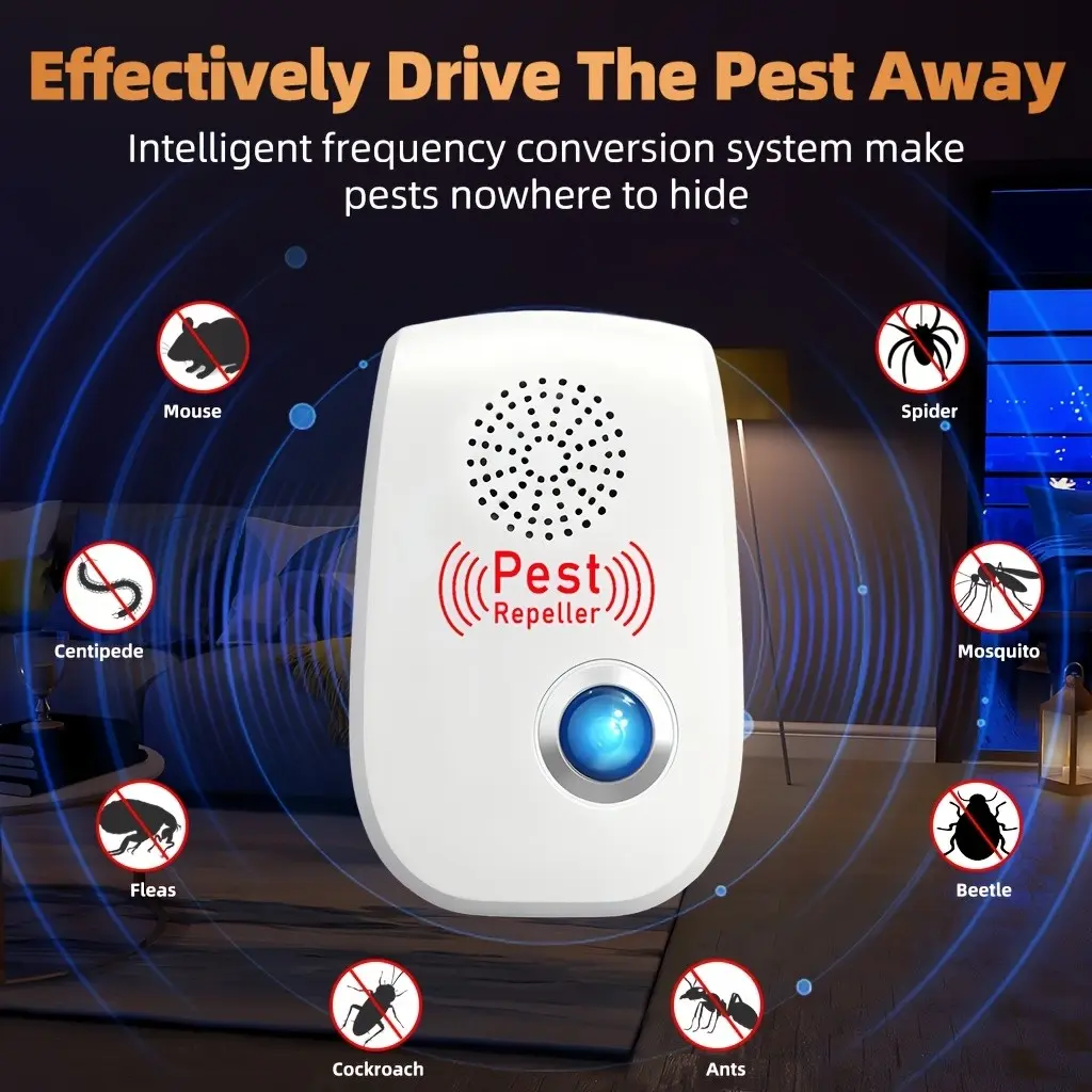 Ultrasonic Mosquito & Rodent Repeller, USB Smart Home Cockroach Exterminator, Full-Auto Pest Control for Warehouses & Hotels, Indoor Pest Management