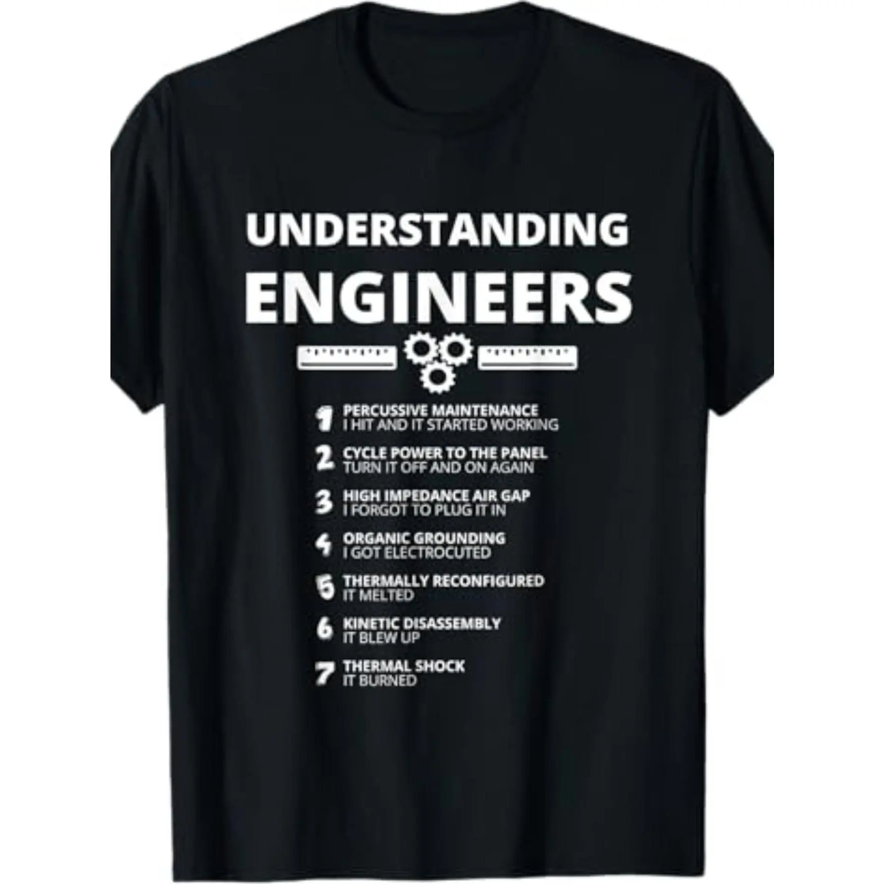 Understanding Engineers Humorous Graphic T-Shirt - Features Bold Text, Interlocking Gears & Funny Engineering Terms - Perfect Gift for Engineering Students, Graduates, and Professionals - Ideal for Tech Lovers and Engineering Enthusiasts