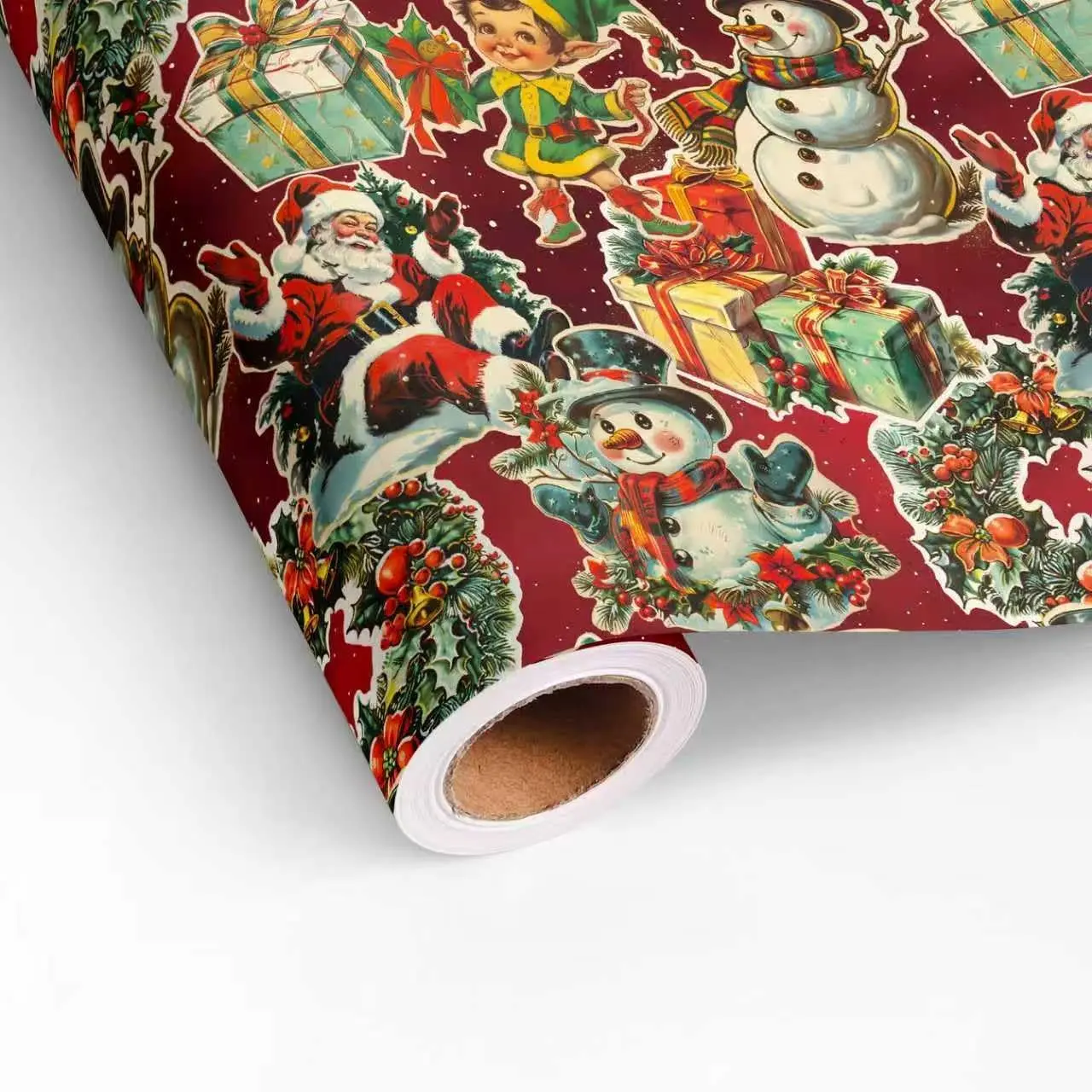 Reversible  Christmas Wrapping Paper Roll for  Boys Girls Retro Santa Claus  and Candy Joy Lettering Design Xmas  Wrap for Winter Holiday Party Celebration -  28.5sq.ft