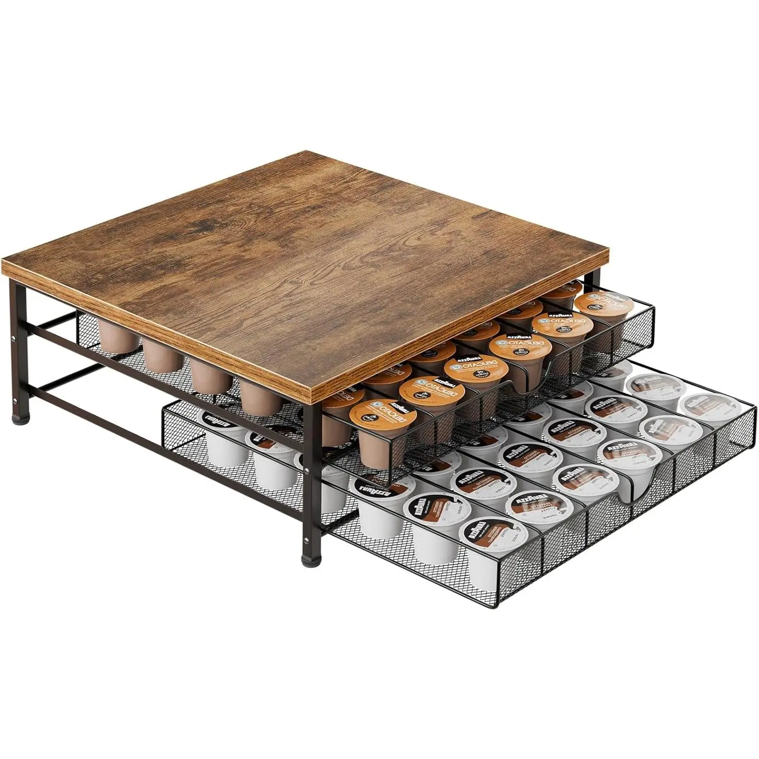 Coffee Pod Holder for K Cup Holder Drawer, 72 Capacity Coffee Pod Organizer K Cup Storage 2 Tier Pods Drawer Organizer Sliding Baskets for Coffee Station Counter, Black