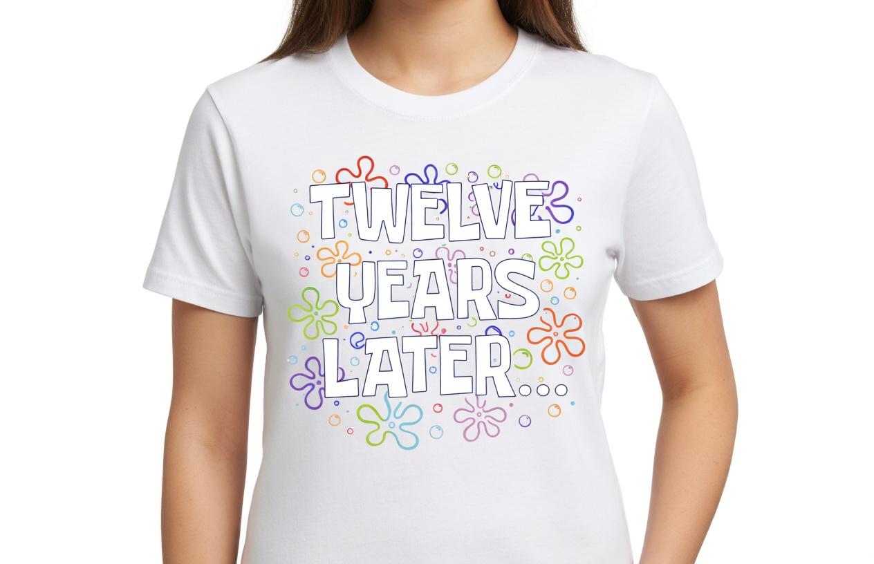 Twelve Years Later Funny Meme T-Shirt, 12 Year Old Birthday Graphic Tee, Humorous 12th Birthday Milestone Short Sleeve Apparel, Aesthetic Tween Birthday & Meme Style Gift Fashion Top, Viral Trendy Youth Celebration Statement Streetwear Crew Neck