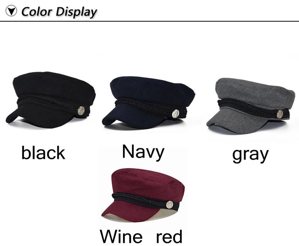 Fashion Women Men  Spring Autumn Sailor Black Ladies Beret Top Captain Cap Travel  Octagonal Hat