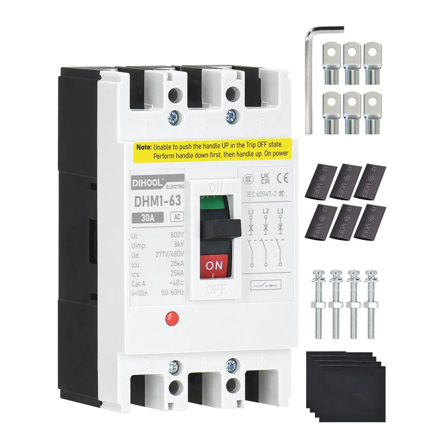 Industrial Miniature Circuit Breaker 3 Pole 30 Amp 277/480V AC, Thermal Magnetic Trip,AC Disconnect Switch MCB