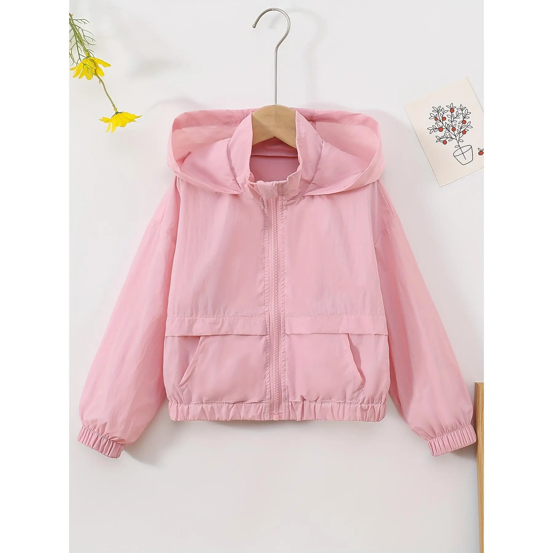 Solid Color Lightweight Jacket with Zipper for Spring And Summer, Casual And Fashionable Thin Coat for Girls