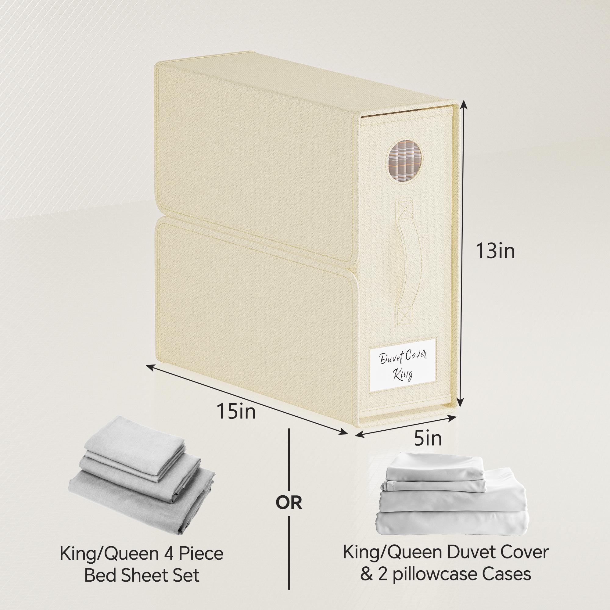 [Mega Deals]TRZZ Foldable Bedding Organizer, Fabric Storage Bins for Bed Sheets, Duvet Covers and Pillowcases, Closet Organizer, Storage Container Boxes for Blankets, Clothes (4/8 pack(Queen or King), color option Beige Grey or Black