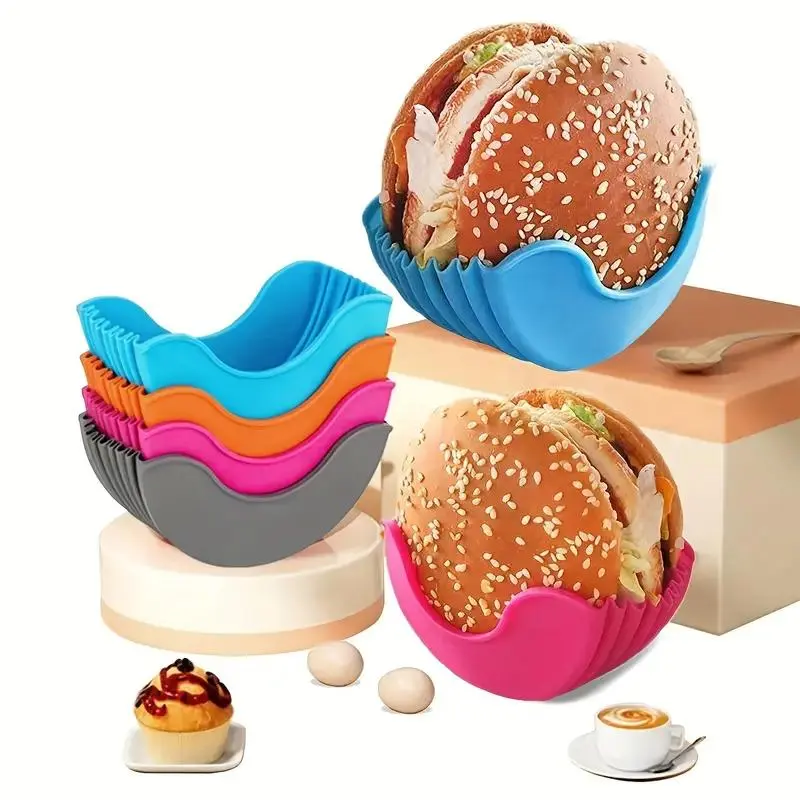 Reusable Expandable Hamburger Rack, 4 Counts Silicone Hamburger Tool Rack, Hamburger Storage Box, Kitchen Storage Tool