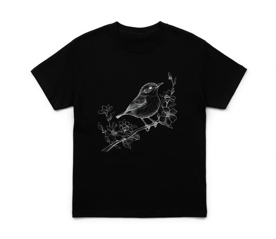 Botanical Bird Graphic Tee for Nature Lovers Vintage Illustration Top Wildflower & Songbird Apparel for Ornithology Enthusiasts Comfy Fitted Short Sleeve Crew Neck Summer T-Shirt - Womenswear