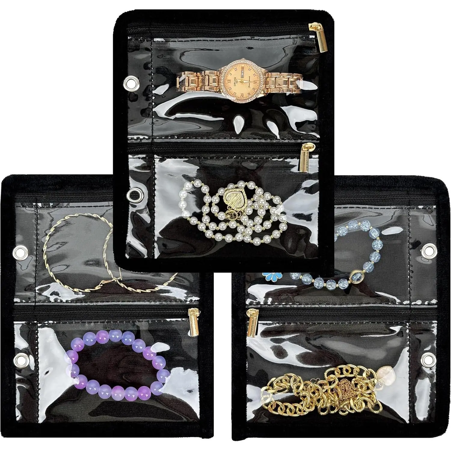 Travel  Organizer Case, Bags for Traveling,  Binder with 24 count Clear Zipper  Pouches (Inner Pages, 3 count)