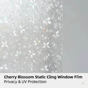 Cherry Blossom Static Glass Window Film, Privacy Window Sticker, No Glue Adhesive, Multiple Patterns and Sizes, Suitable for Living Room, Bedroom, Kitchen