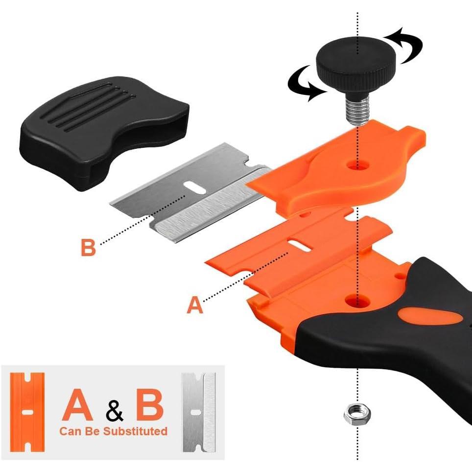 Razor  Scraper, 2-in-1 Scraper Tool with 10 count Metal  and 10 count Plastic , Multi-funtional Cleaning Razor Scraper for Stickers, Labels, Caulk, Adhesive,  Removal (2 Pack)