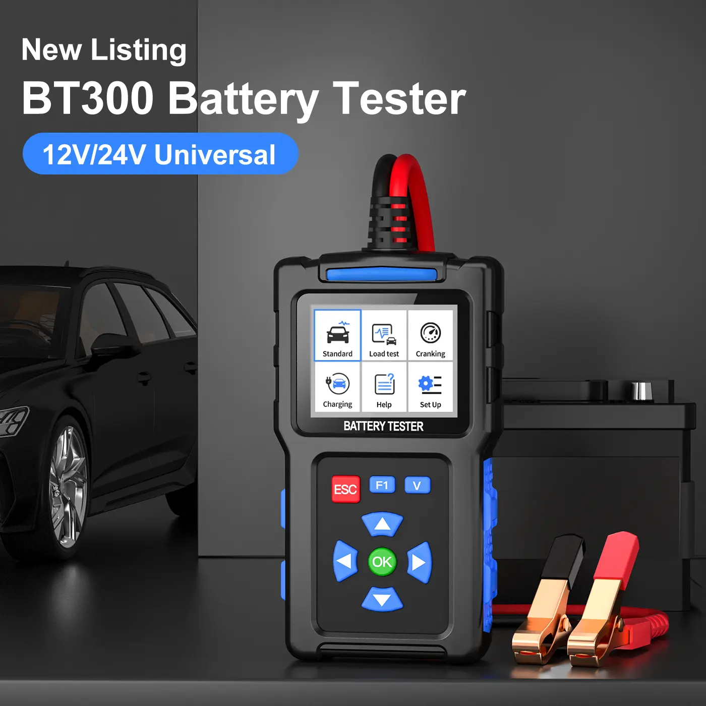 TopDiag BT300 12V 24V Car Motorcycle Battery Tester Vehicle Moto Charger Test Tool 20 to 2000 CCA Auto Start Load Test Analyzer