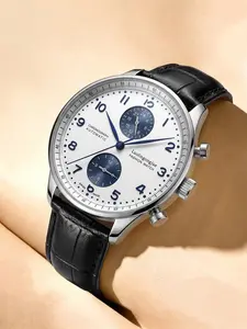 Business Formal Automatic Mechanical Men's Watch, Waterproof Wristwatch, Dial Blue Needle, Leather Strap, Waterproof, Ideal Gift for Boyfriend