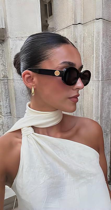 Retro Oval Sunglasses for Women 90s Round Chic UV400 Protection 2026 Chunky Thick Frame Sun Glasses