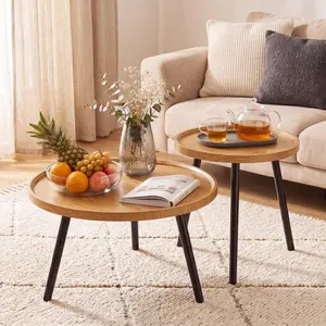 2-Piece Nesting Coffee Table Set for Small Spaces | Round Side Tables with Storage, Modern Living Room Furniture, Easy Assembly, Space-Saving Apartment Decor