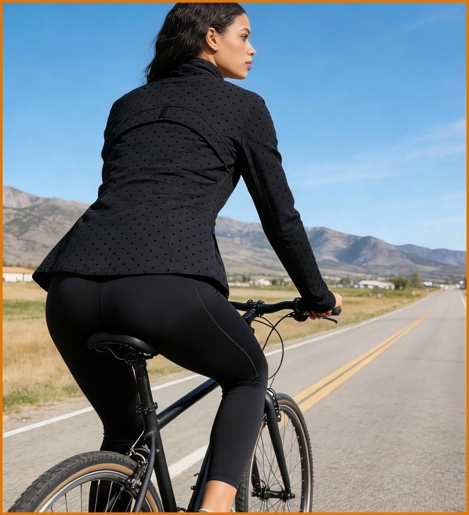 Vibe Outdoor Women's Stylish Black Polka Dot 2-Piece Active Set  Stand Collar Zip Jacket & High Waist Leggings for Yoga, Gym & Daily Wear