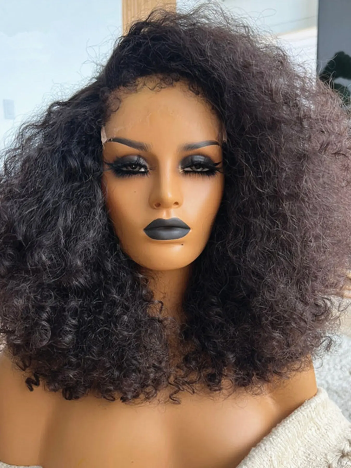 Soft 16-Inch Bob Wavy Curl Deep Part Lace Front Synthetic Fiber Wig, No Glue Pre-Attached Heat Resistant Daily Wear