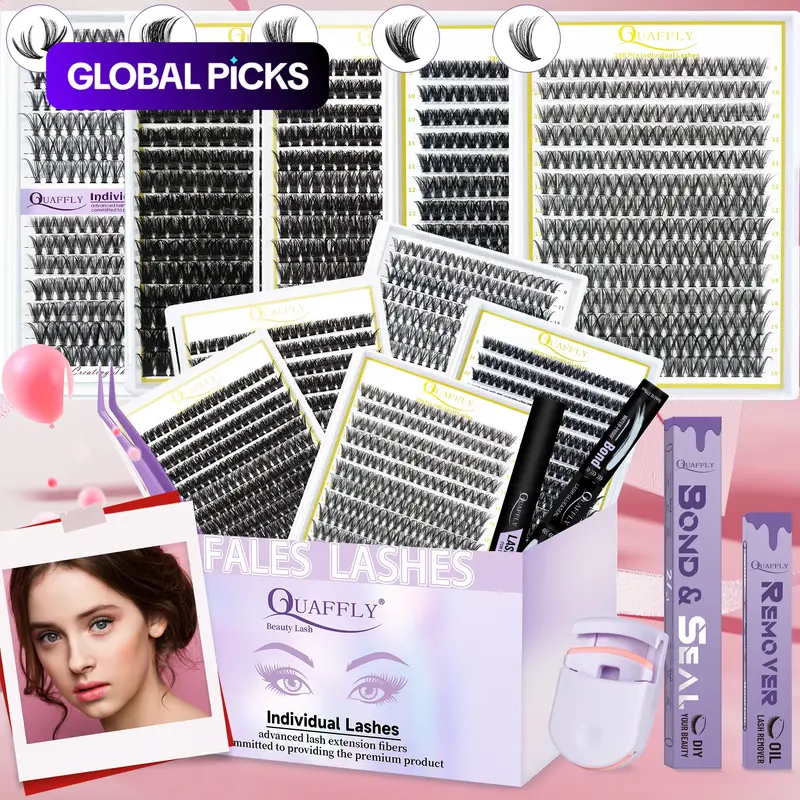 Mixed-Length False Eyelashes Eyelash Extensions Kit with Bond & Seal, Remover, Tweezers & Eyelash Curler, 1 Box Natural-Look, Self-Grafting Eyelash Clusters #TOP PICKS