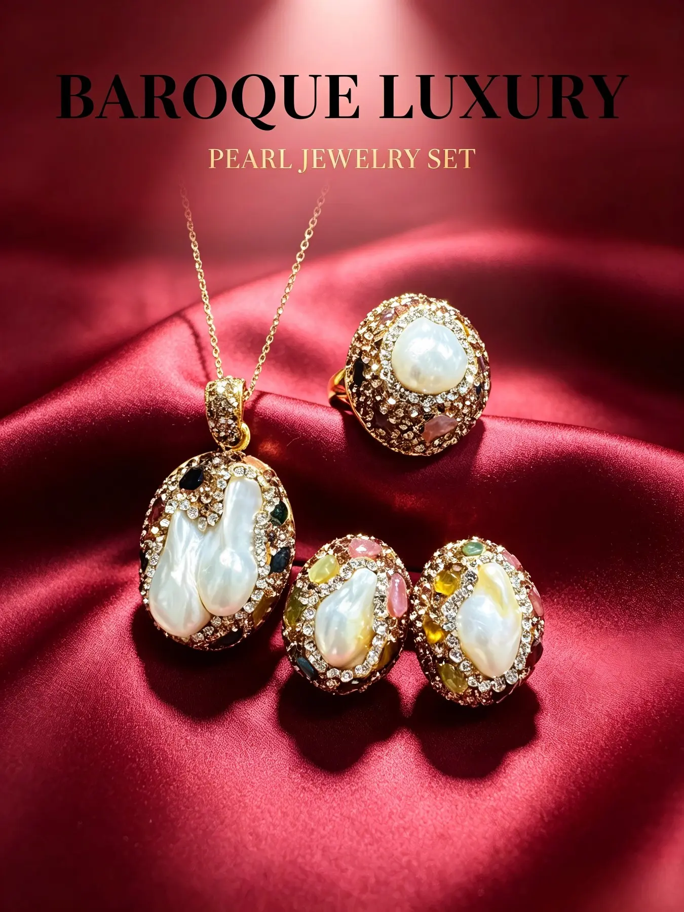 Women's Baroque 3-Piece Jewelry Set, Elegant Design, Charming Accessory Collection