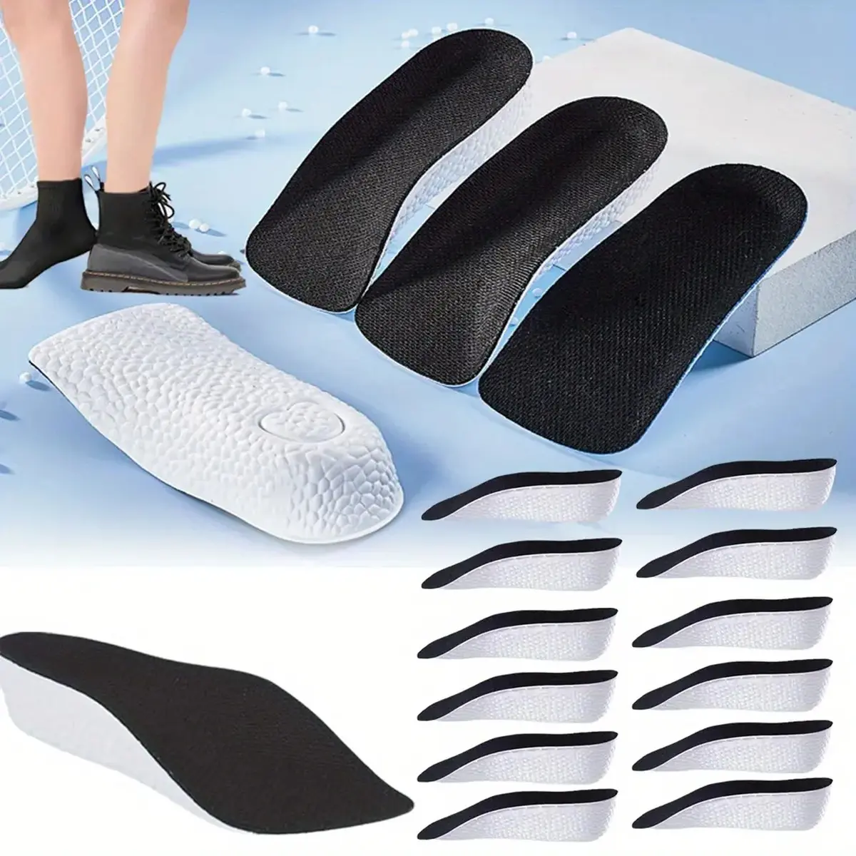 6 Pairs Black Footwear Universal Orthotic Insoles Lightweight and Breathable Arch Support Orthotics, Arch Support Insoles, High Top Shoe Height Increasing Insoles,  for Most Shoe Height Increasing Insoles, for Daily Use Gadgets
